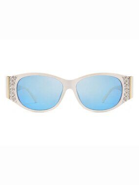 BEBE BBOP-1022CE-690 Women's White Wrap Around Frame / Blue Lenses Sunglasses